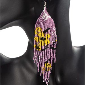 Long 5.5" Japanese Lavender Sakura Blossom Handmade Flower Oversized Earrings